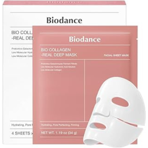 biodance bio collagen real deep mask, hydrating overnight hydrogel mask, pore minimizing, elasticity, plumping improvement, korean skincare, stocking stuffers for teen girls | 1.19oz(34g) x 4ea